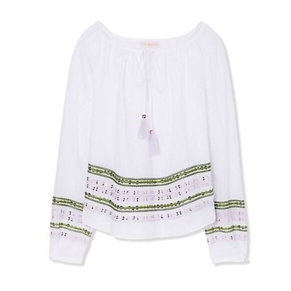 Tory Burch White Madeline Sequin Hem Blouse - Picture 4 of 15